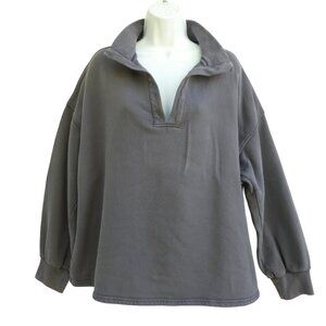 Xirena USA Dark Gray Sweatshirt Cotton Long Sleeve Split Neck Thick Pullover L
